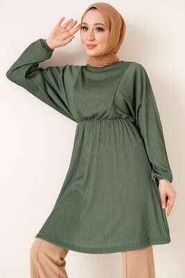 Yarasa Kol Beli Lastikli Tunik Çağla Yeşili 