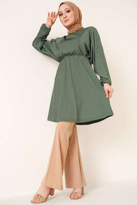 Yarasa Kol Beli Lastikli Tunik Çağla Yeşili - Tunik