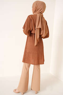 Yarasa Kol Beli Lastikli Tunik Camel - Tunik