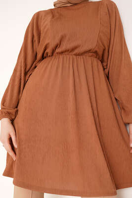 Yarasa Kol Beli Lastikli Tunik Camel - Tunik