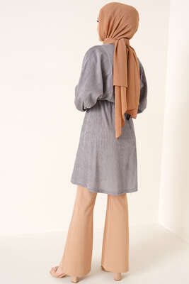 Yarasa Kol Beli Lastikli Tunik Gri - Tunik