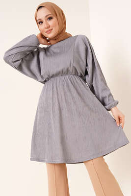 Yarasa Kol Beli Lastikli Tunik Gri 