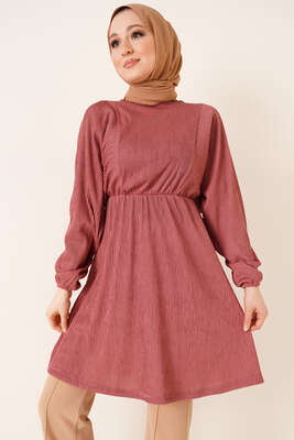 Yarasa Kol Beli Lastikli Tunik Gül Kurusu 