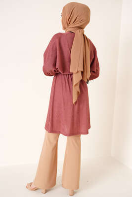 Yarasa Kol Beli Lastikli Tunik Gül Kurusu - Tunik