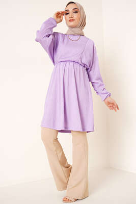 Yarasa Kol Beli Lastikli Tunik Lila 
