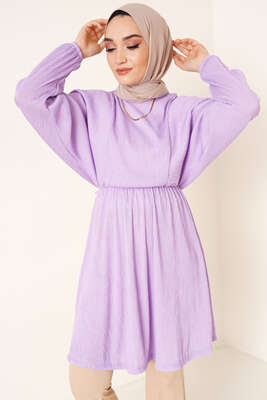Yarasa Kol Beli Lastikli Tunik Lila - Tunik