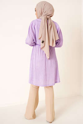 Yarasa Kol Beli Lastikli Tunik Lila - Tunik