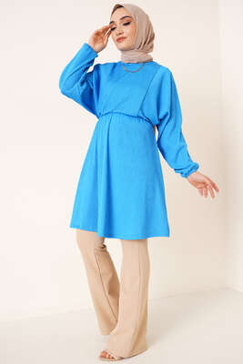 Yarasa Kol Beli Lastikli Tunik Mavi - Tunik