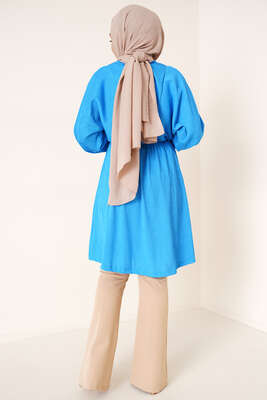Yarasa Kol Beli Lastikli Tunik Mavi - Tunik