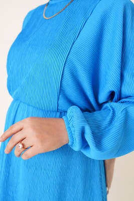 Yarasa Kol Beli Lastikli Tunik Mavi - Tunik