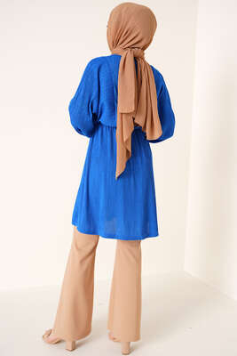 Yarasa Kol Beli Lastikli Tunik Saks - Tunik