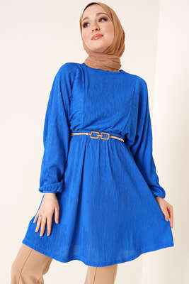 Yarasa Kol Beli Lastikli Tunik Saks 