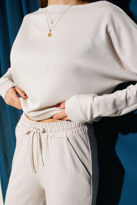 Yarasa Kol Bluzlu Loyşa İkili Takım Bej - Kadın Giyim Modelleri