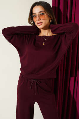 Yarasa Kol Bluzlu Loyşa İkili Takım Bordo - Kadın Giyim Modelleri