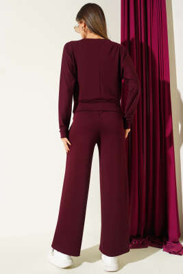 Yarasa Kol Bluzlu Loyşa İkili Takım Bordo - Kadın Giyim Modelleri