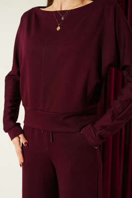 Yarasa Kol Bluzlu Loyşa İkili Takım Bordo - Kadın Giyim Modelleri