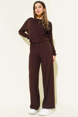 Yarasa Kol Bluzlu Loyşa İkili Takım Kahve - Kadın Giyim Modelleri