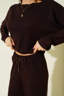 Yarasa Kol Bluzlu Loyşa İkili Takım Kahve - Kadın Giyim Modelleri