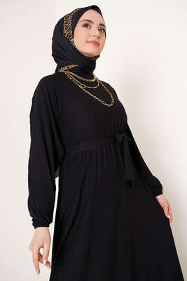 Yarasa Kol Bürümcük Elbise Siyah - Thumbnail