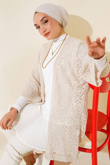 Yarasa Kol Dantel Hırka Bej - Hırka