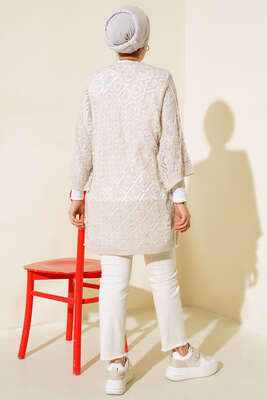 Yarasa Kol Dantel Hırka Bej - Triko Hırka