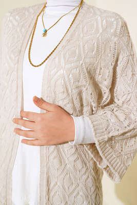 Yarasa Kol Dantel Hırka Bej - Triko Hırka