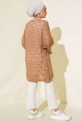 Yarasa Kol Dantel Hırka Camel - Triko Hırka