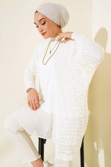 Yarasa Kol Dantel Hırka Ekru - Hırka
