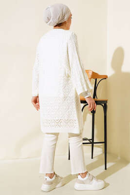 Yarasa Kol Dantel Hırka Ekru - Triko Hırka