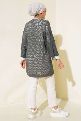 Yarasa Kol Dantel Hırka Füme - Triko Hırka