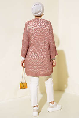 Yarasa Kol Dantel Hırka Gül Kurusu - Triko Hırka