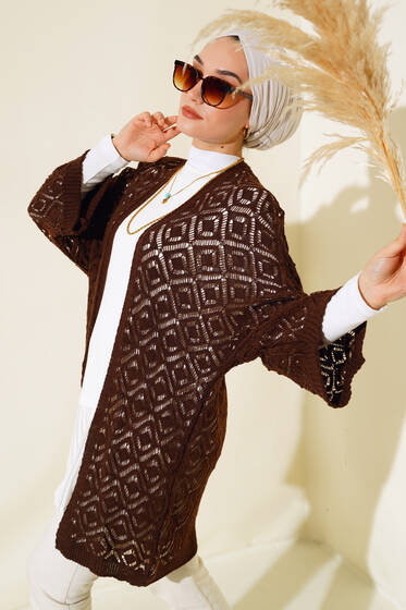 Yarasa Kol Dantel Hırka Kahve - Hırka