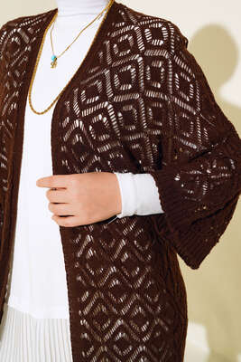 Yarasa Kol Dantel Hırka Kahve - Triko Hırka