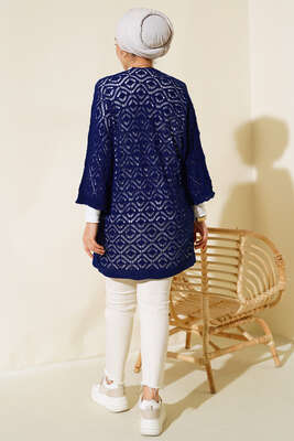 Yarasa Kol Dantel Hırka Lacivert - Triko Hırka