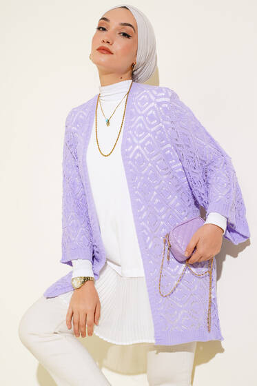 Yarasa Kol Dantel Hırka Lila - Hırka