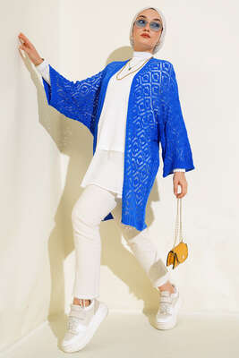 Yarasa Kol Dantel Hırka Saks 