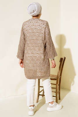 Yarasa Kol Dantel Hırka Vizon - Triko Hırka