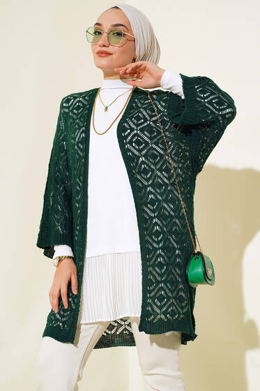 Yarasa Kol Dantel Hırka Zümrüt - Hırka