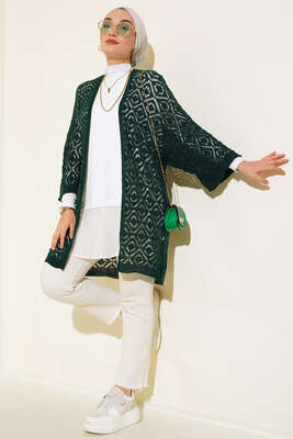 Yarasa Kol Dantel Hırka Zümrüt - Triko Hırka