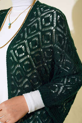 Yarasa Kol Dantel Hırka Zümrüt - Triko Hırka