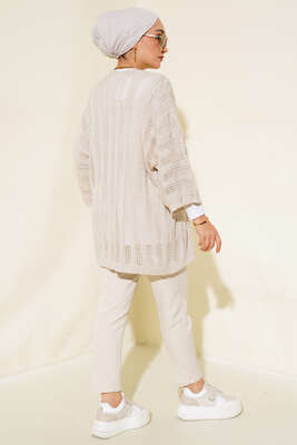 Yarasa Kol Delikli Hırka Bej - Triko Hırka