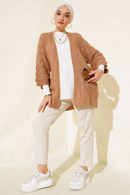 Yarasa Kol Delikli Hırka Camel 