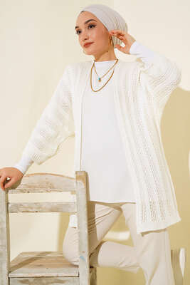 Yarasa Kol Delikli Hırka Ekru 