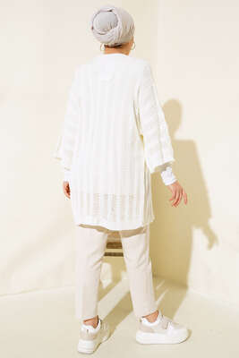 Yarasa Kol Delikli Hırka Ekru - Triko Hırka