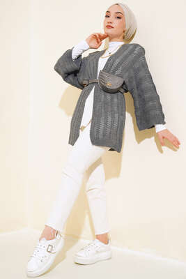 Yarasa Kol Delikli Hırka Füme 