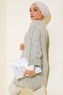 Yarasa Kol Delikli Hırka Gri 