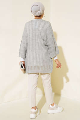 Yarasa Kol Delikli Hırka Gri - Triko Hırka