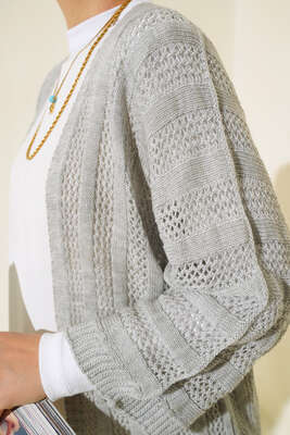 Yarasa Kol Delikli Hırka Gri - Triko Hırka