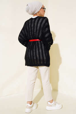 Yarasa Kol Delikli Hırka Siyah - Triko Hırka