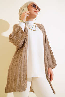 Yarasa Kol Delikli Hırka Vizon 